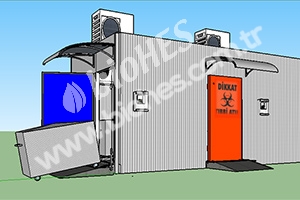 Portable waste storage with three-part cooling system. (Side View) 