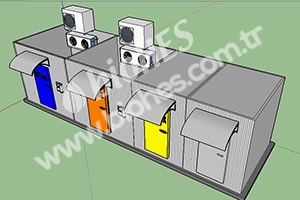 Portable waste storage with four-part cooling system.