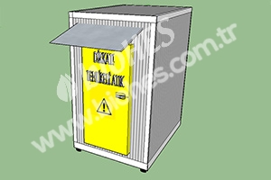 Portable hazardous waste storage with single partition and passive ventilation.